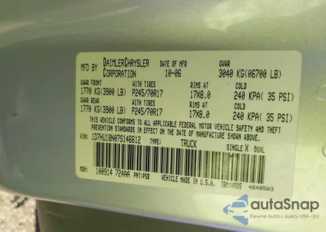 2007 Dodge Ram 1500 Slt/Trx4 Off Road/Sport из США, поврежденный, VIN 1D7HU18N07S146612